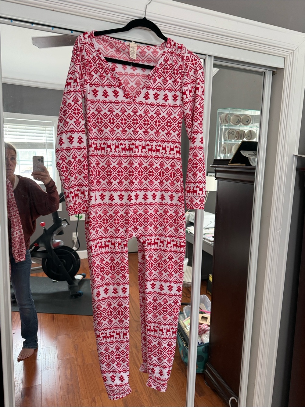 shosho Red and White Fair Isle One-Piece Pajamas Holiday